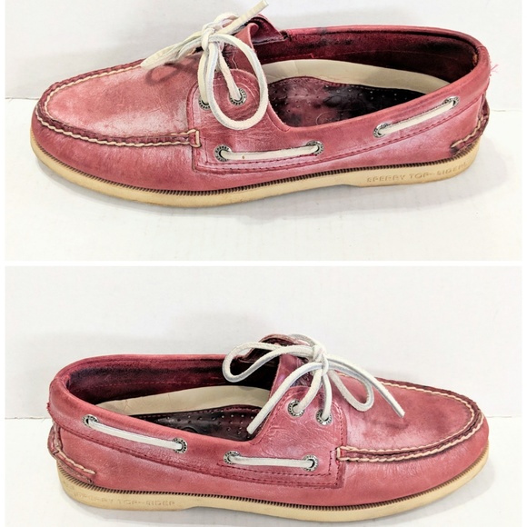 SPERRY Men's WASHED A/O RED 8.5 W/ BOX DISTRESSED - Picture 3 of 8
